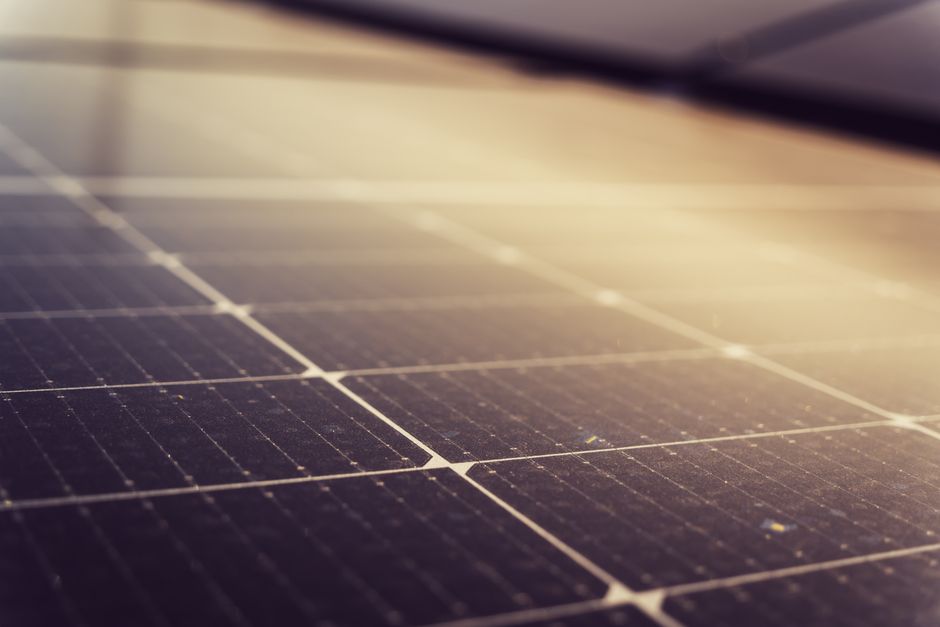 Close up view of modern photovoltaic solar panels